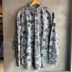 Woolrich Chamois Cloth Shirt Fishing Pattern （size XL）USA製 シャモアクロス コットン 釣り アウトドア グレー