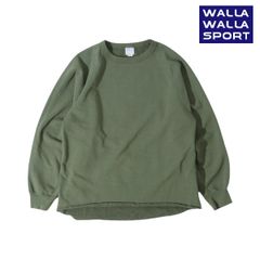 WALLA WALLA SPORT ワラワラスポーツ 13oz 米綿 後染め クルーネック スウェット 裾カットオフ ラフシルエット メンズ レディース 日本製 OLD GREEN