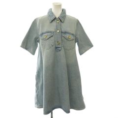 ガニー GANNI Heavy Denim Mini Dress ワンピース ひざ丈 デニム 半袖 32 ライトインディゴ /HK ■OS