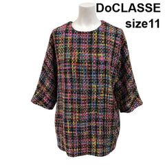 ◆ ドゥクラッセ DoCLASSE チュニック トップス 七分袖 クルーネック ツイード調  マルチカラー 綿 毛 11 9号 レディース S6L239