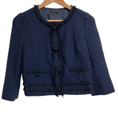 TO BE CHIC トゥービーシック フリンジ ノーカラージャケット サイズ40 ネイビー レディース 春 夏 秋 冬 中古 古着 USED 美品
