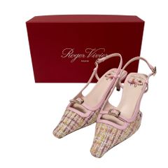 Roger Vivier ロジェヴィヴィエ ミニバックル スリングバック ツイード パンプス サイズ35 22cm相当 ピンク マルチカラー レディース 春 夏 秋 冬 中古 古着 USED 未使用