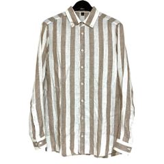 LOUIS VUITTON ルイヴィトン リネン ストライプ 長袖 ボタンダウンシャツ Sサイズ ベージュ オフホワイト メンズ 春 夏 秋 冬 中古 古着 USED 美品