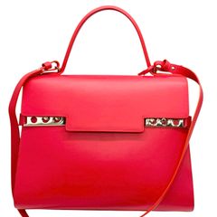 使用少　DELVAUX　デルヴォー　タンペートGM　2way　ハンドバッグ　ショルダーバッグ　レッド　ボックスカーフ　レザー　本革　トップハンドル　デルボー　自立　肩掛け　レディース　メンズ　ユニセックス　ハイブランド　5415