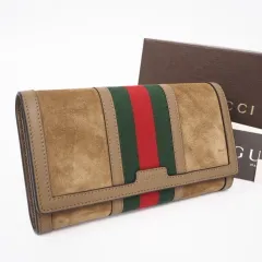 ★3日以内返品可★ 未使用 GUCCI グッチ スエード ウェブ レザー ジップアラウンドウォレット 409440 長財布 ブラウン グリーン レッド スウェード レザー メンズ