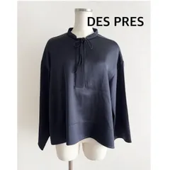 DES PRES　デプレ　サテンジョーゼットプルオーバーブラウス　定価39,600円　2025年製　フリー　ネイビー　長袖　キレイめ　フォーマル　お出掛け　お洒落　送料込み   6470906