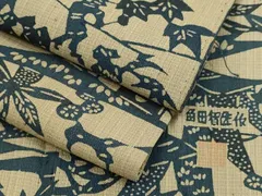 平和屋着物▽本場阿波藍染　角田智造　紬　単衣　藍　型染　人物風景文　正絹　逸品　DABH4738du