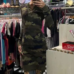 RALPH LAUREN 迷彩 ワンピース カモフラ ニット ヘンリーネック ミリタリー