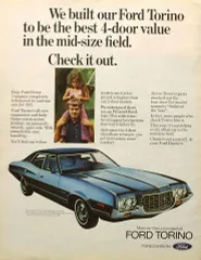 B4サイズ フォード トリノレトロ ポスター ◆ 複製広告 Gran Torino 4-door Pillared Hardtop 1972年 01538
