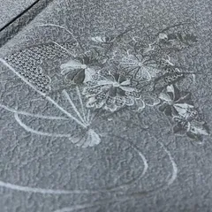 汕頭刺繍 蘇州刺繍 付下げ 扇に花模様 着物 正絹 X-551