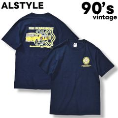 90s ヴィンテージ アルスタイル ALSTYLE ハワイ ワイキキ ホノルル ファイヤーファイター 消防士 企業物 プリント Tシャツ クルーネック M ネイビー メンズ