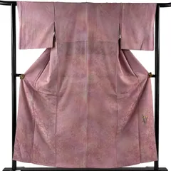 【美品】 小紋 身丈153.5cm 裄丈62.5cm S 袷 地紋 ぼかし ピンク 正絹 優品 【中古】