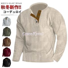 코듀로이 트레이너 즉 구입 OK 남성 가을 겨울 풀오버 트레이너 골프웨어 칼라 배색 탑스 큰 사이즈 어른 세련된 캐주얼 심플 패션 통근 통학 가을 봄 겨울 yifengyud36