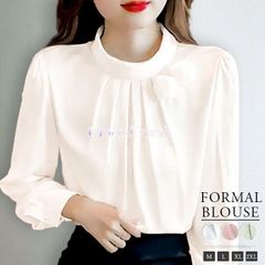 블라우스 여성 탑스 스탠드컬러 긴 소매 꽃 첨부 정장 느긋하게 턱 들어가 예쁜 입학식 졸업식 통근 우아한 사무실 봄 가을 handuyiyi01