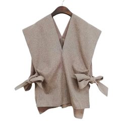 yori　グレンチェックジレ　ベスト yori ヨリ グレンチェック柄 カシュクールベスト ジレ - メルカリ