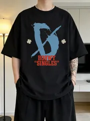 新品 送料無料 前面プリント BOOWY SINGLES T シャツ 筆記体グラフィック ロック風 ヴィジュアル系 パンク風 ストリート モノクロプリント T シャツ