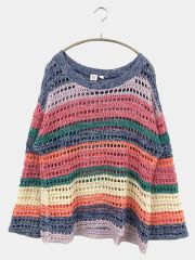 GAP ギャップ ニット/セーター M コットン ボーダー柄 ニット ミドル丈 長袖 クルーネック(丸首) レディース