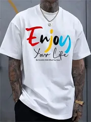 新品 送料無料 Enjoy your life カラフル筆記体英字プリント T シャツ ストリートカジュアル