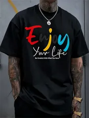 新品 送料無料 Enjoy your life カラフル筆記体英字プリント T シャツ ストリートカジュアル