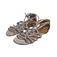 STUART WEITZMAN フラットサンダル メタリックストラップ レザーソール 35 銀色 シルバー ベージュ 76646 35 ■GY62
