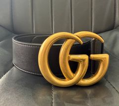 ☆NA6637 GUCCI グッチ GGマーモント レザー ベルト ブラック ゴールド