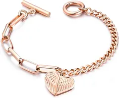 【新着商品】ブランド 人気 ハートブレスレット 18K ステンレス レディース AIKS ピンクゴールド 心 ロック 翼 天使 羽 レディースハートブレスレット カジュアル 誕生日 プレゼント