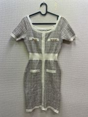 36.LIP SERVICE リップサービス　マルチパターンバイカラーニットワンピース　ベージュ　ラメ　サイズF