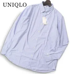 【新品 未使用】 UNIQLO ユニクロ 通年★ 長袖 ファインクロス コンフォート ストライプ シャツ 大きいサイズ Sz.XL メンズ