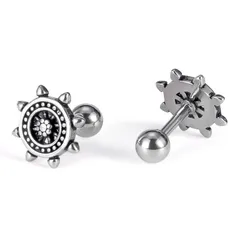 ピアス メンズ ステンレス 片耳ピアス 太陽モチーフ 彫刻風シルバー フラワーデザイン 個性派スパイクデザイン 金属アレルギー対応 フェスやライブにも最適