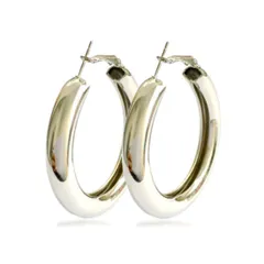 ピアス 50mm レディース 揺れる シルバーピアス フープ 大きいサイズ 直径 金属アレルギー対応 (Silver)
