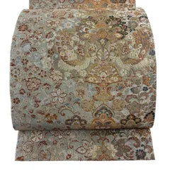 【美品】 袋帯 秀品 更紗華文 花唐草 金糸 箔 青灰色 六通 正絹 【中古】