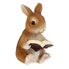 かわいいウサギの像樹脂読書バニー動物フィギュア飾り芝生の置物車のインテリア妖精の庭モデル