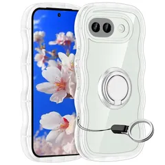 【新品】 Google Pixel 9A用ケースリングスタンド付き グーグル ピクセル9A ウェーブ マグセフ 可愛いソフトTPU レンズ保護 角保護強化 衝撃吸収 超軽量 極薄 スタンド機能 車載ホルダー対応 滑り止め かわいいうねうね 韓国 人気 ストラッ