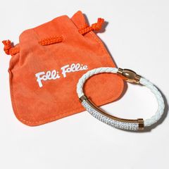 【美品】Folli Follie フォリフォリ ブレスレット ホワイト ダズリング クリスタル パヴェ 編み込み ローズゴールド マグネット式 着脱簡単 レディース アクセサリー 保存袋付き 上品 華やか プレゼント デイリー 大人 可愛い 正規品