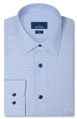 デイビッドドナヒュー メンズ トップス シャツ コットン Davidonahue Trim Fit Microcheck Cotton Dobby Dresshirt SKY NAVY ネイビー