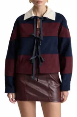 アヴェックレフィーユ レディース アウター ジャケット・ブルゾン コーデュロイ Avec Les Fillestriped Corduroy Rugby Jacket with Fronties NA