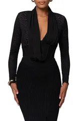 ジェイラックスレーベル レディース トップス シャツ アシンメトリー ボディースーツ JLUXLABEL Spanish Banks Asymmetric Long Sleeve Bodysuit B