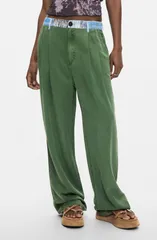 デジグアル レディース ボトムス デニムパンツ ストレート Desigual Straight Leg Pleat Pants KHAKI カーキ