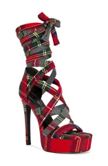 アザレア ワン レディース シューズ ヒール プラットフォーム サンダル AZALEA WANG Jemisha Plaid Platform Sandal Women RED MULTI レッド