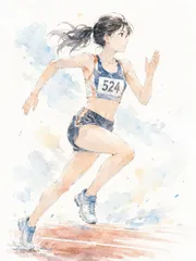 2Lサイズ c1324 水彩画調 陸上競技 走る女子選手 トラック 疾風感 インテリア アートポスター