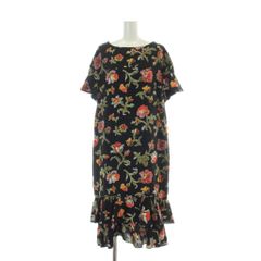 グレースコンチネンタル GRACE CONTINENTAL ワンピース 36 黒 花柄 ラウンドネック 半袖 フリル裾 ロング丈 /JP
