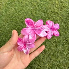 ヘアクリップ　プルメリア　3連　ピンク　マーブル　ハワイ