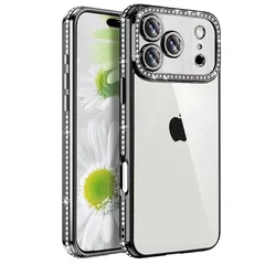 【新品】 MuZiF iPhone 18 Pro 用 ケース クリア メッキ加工 キラキラ 透明 サラウンドレンズ保護 カメラ保護 薄くて軽い (ブラック）