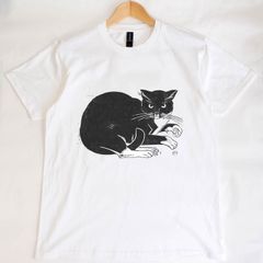 黒猫 / アンリ・ファン・デル・ストック 半袖 Tシャツ 白 ホワイト GILDAN(ギルダン) 5.3オンス 男女兼用【RAF】Black Cat / Henri van der Stok S/S TEE WHITE 42