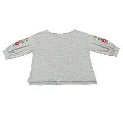 earth music&ecology 花柄刺繍 カットソー 五分袖 袖ギャザー グレー F アースミュージックアンドエコロージ#26-0364