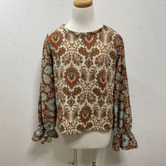 ZARA ザラ レディースM 総柄トップス カットソー　エスニック 袖口リボン フレア袖 トルコ製 秋
