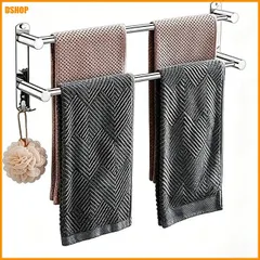 送料無料★タオルハンガー 304 ステンレス 伸縮式 43-75cm 壁掛け 穴あき/免穴 両用 防錆 バスルーム 洗面 新着
