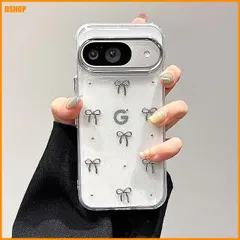 【期間限定】送料無料★QLTYPRI Google Pixel 9a 用 ケース クリア シルバー ミニリボン おしゃれ 韓国 透明