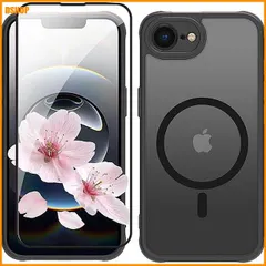送料無料★MagSafe対応 iPhone 16e/se4 ケース ガラスフィルム付き マット仕上げ 半透明 マグネット セール