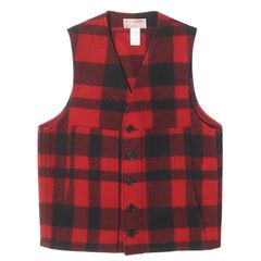 【美品】FILSON フィルソン ベスト レッド ブラック 赤黒 38 チェック ウール マッキーノ ベスト MACKINAW VEST 10055P USA製 トップス レイヤード 重ね着【メンズ】【中古】